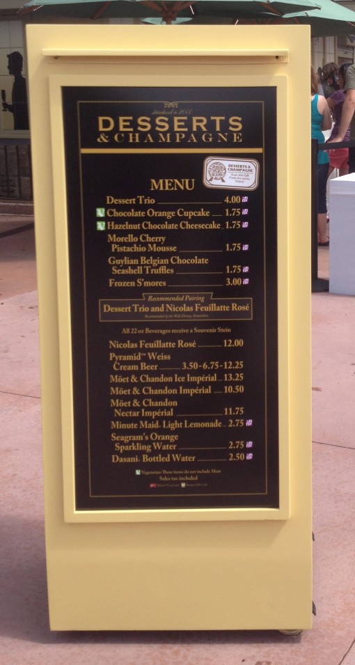 Desserts & Champagne Menu at Epcot