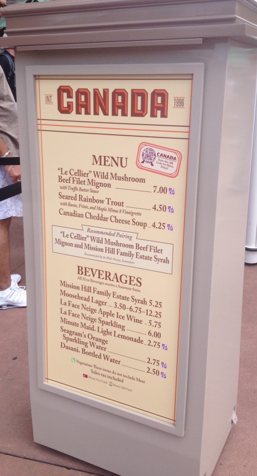 Canada menu at Epcot's Food and Wine Festival