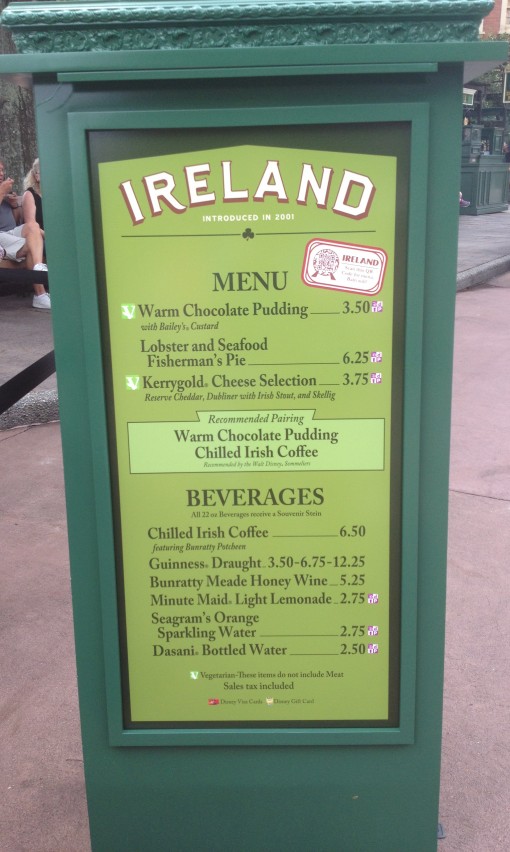 Ireland menu at Epcot's Food and Wine Festival