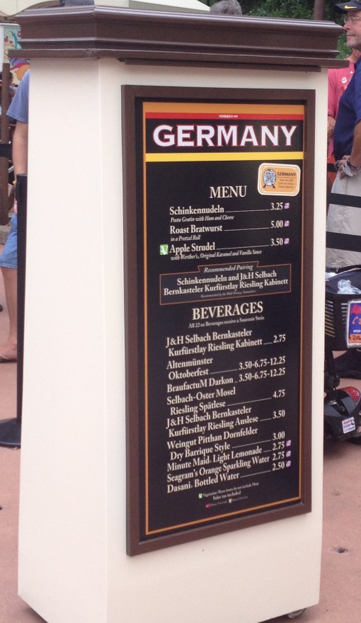 Germany Menu at Epcot Food and Wine Festival