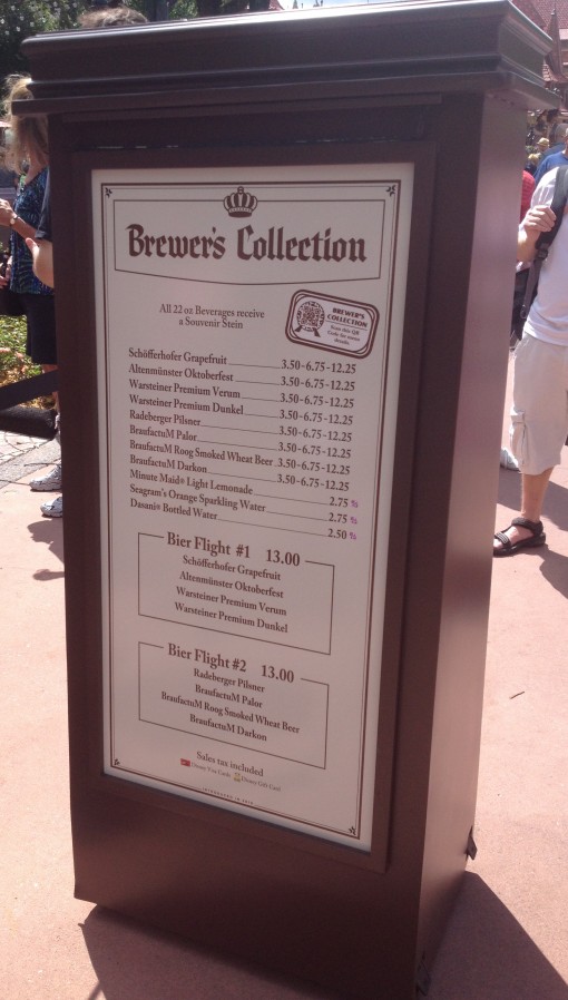 Brewer's Collection menu at the Epcot Food and Wine Festival