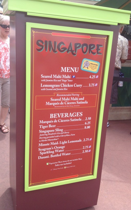 Singapore menu at the Epcot International Food and Wine Festival