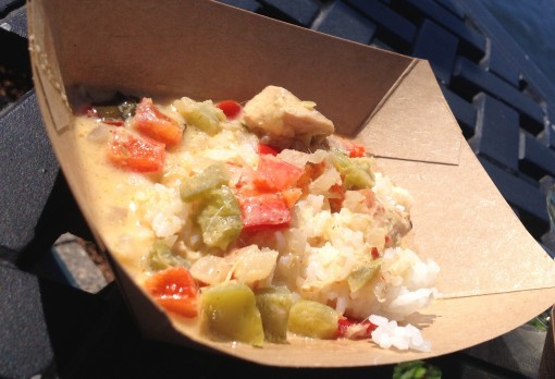 Singapore's Lemongrass Chicken Curry with Coconut and Jasmine Rice, and Marques De Caceres Satinela at the Epcot International Food and Wine Festival.