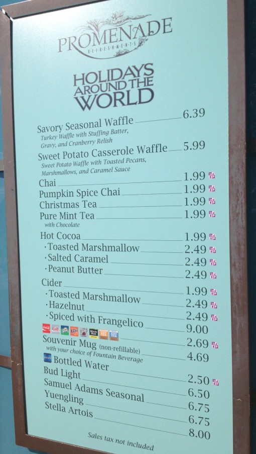 Holiday menu at Epcot