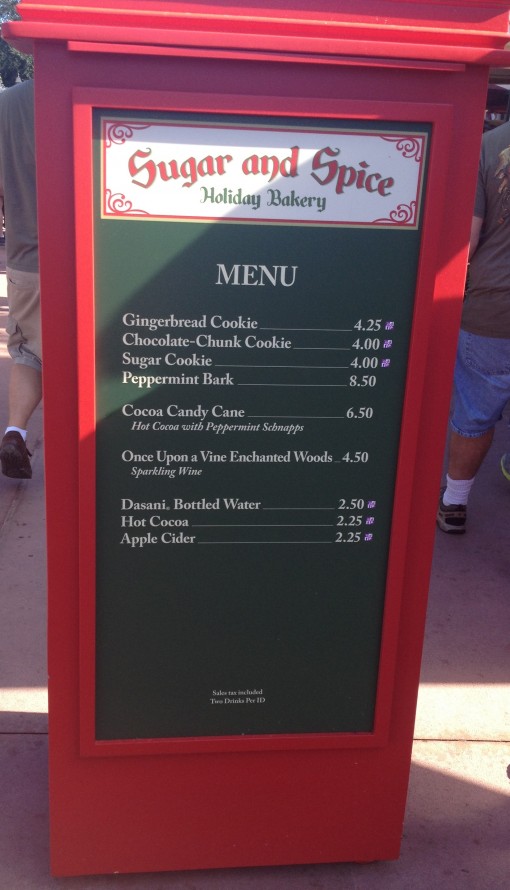 Holiday menu at Epcot