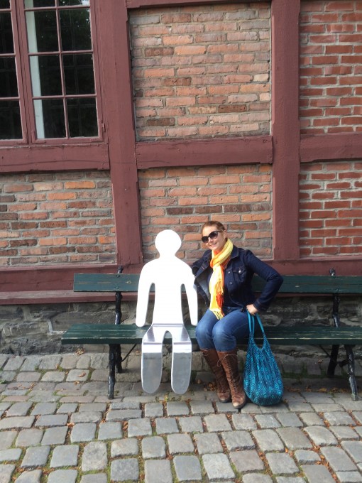 akershus fortress, oslo, norway, sculpture trail, man on bench