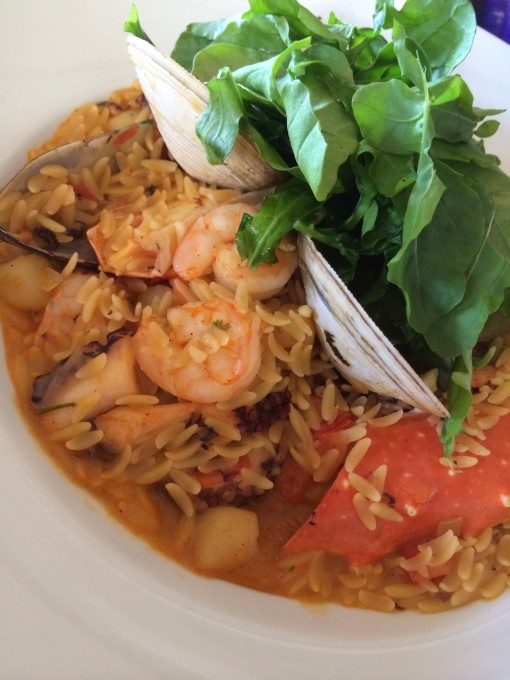 Orzo pasta seafood stew at the Ritz Carlton, Cancun