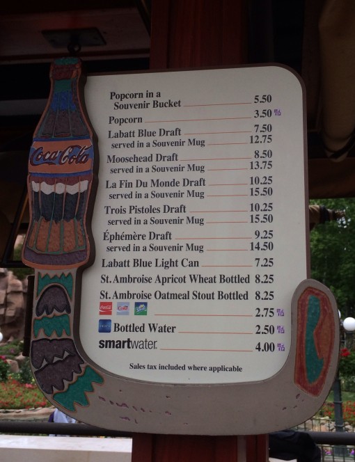 Canada's Beer Cart Menu in Epcot