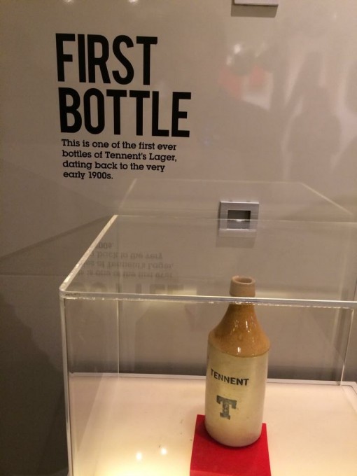 One of the oldest bottles of Tennent's beer at Wellpark Brewery in Glasgow, Scotland